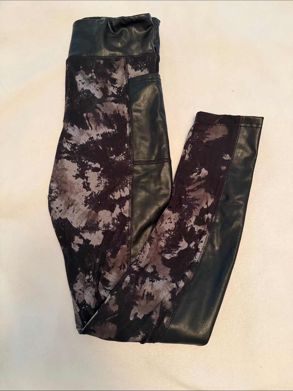 white birch Black and Gray Mixed-Media Leggings Medium faux leather with pockets